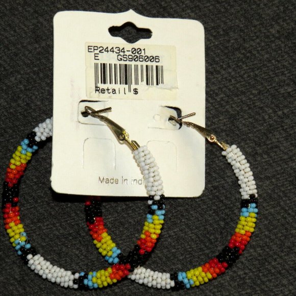 Southwest Style Multicolor Seed Bead Hoop Earrings - Picture 3 of 5